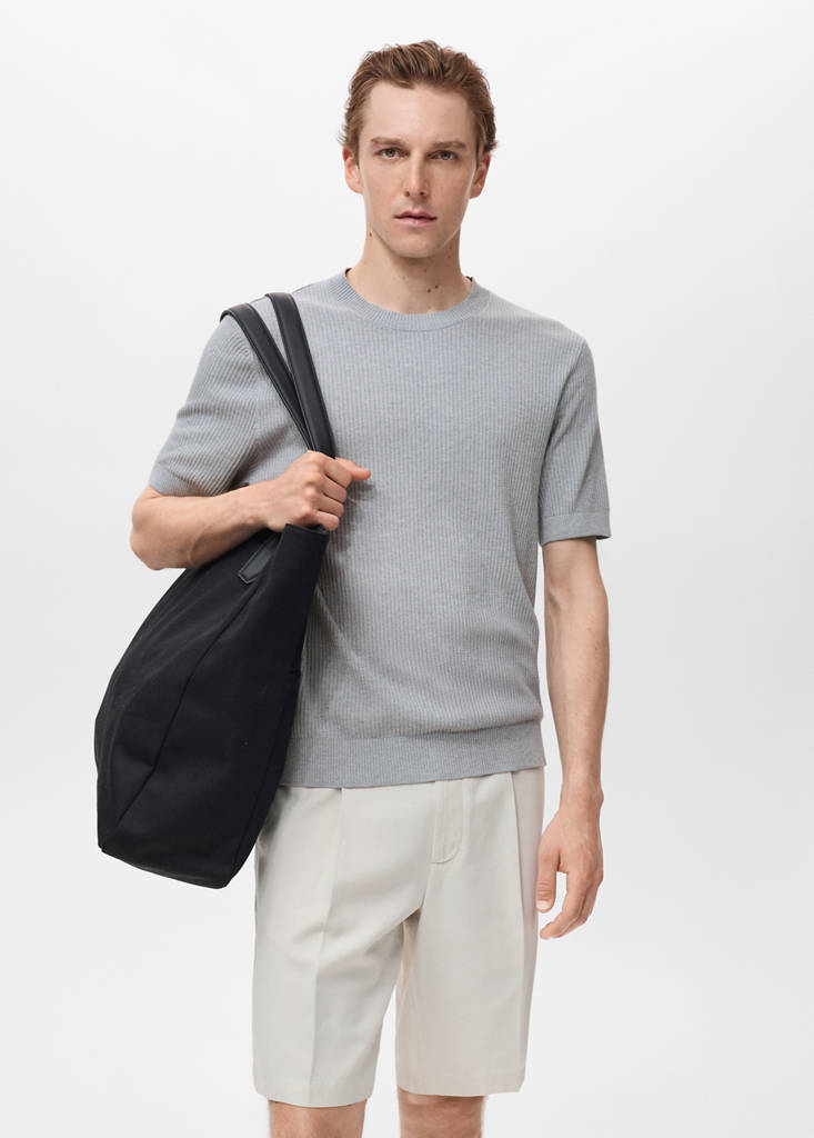 Ribbed  knit t-shirt — Sky Blue