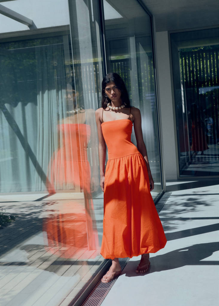 MANGO - Robe combinée ballon orange - S