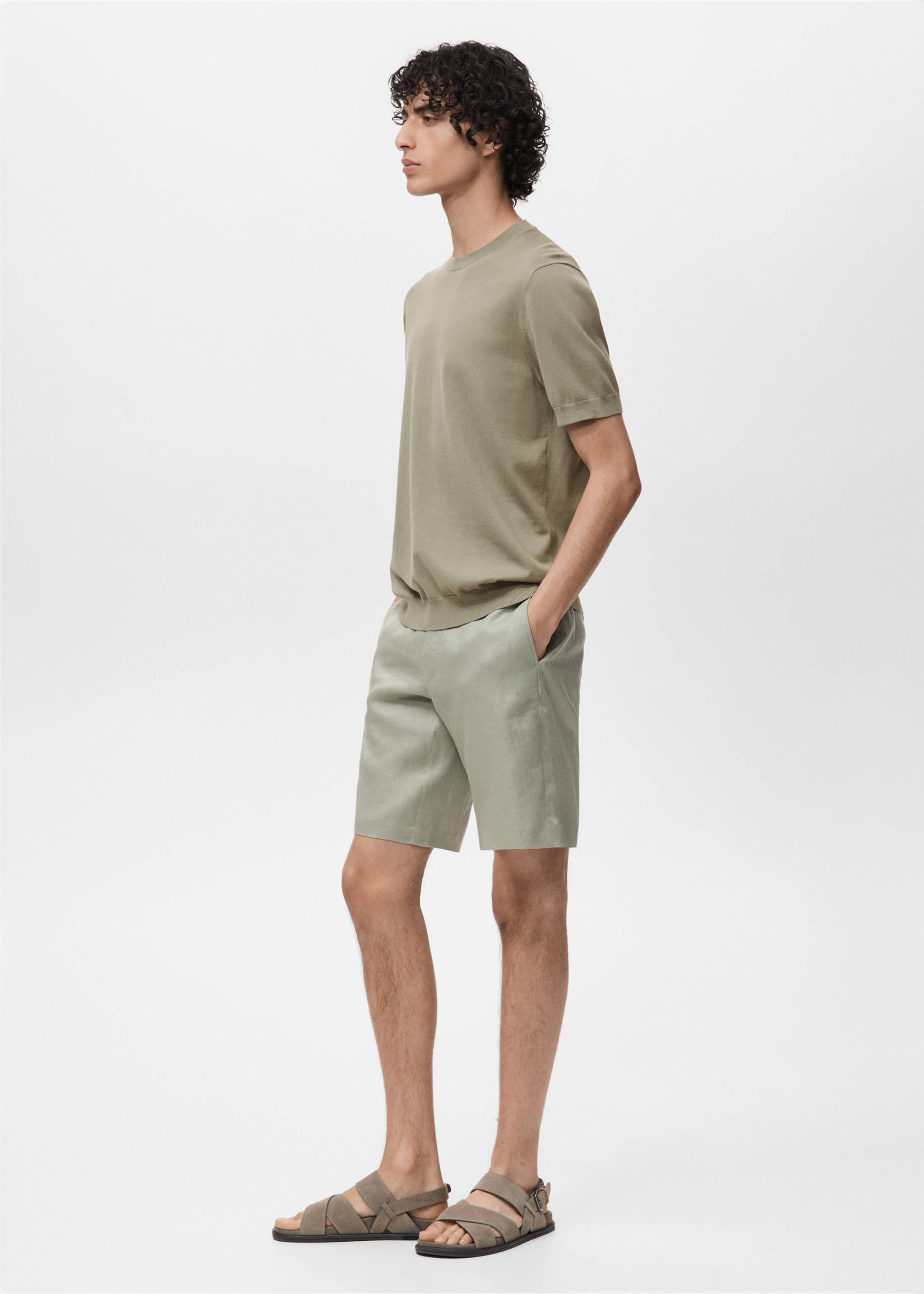 T-shirt maille fine coton - Détail de l'article 2, Kaki. Ref: 17061245-00.