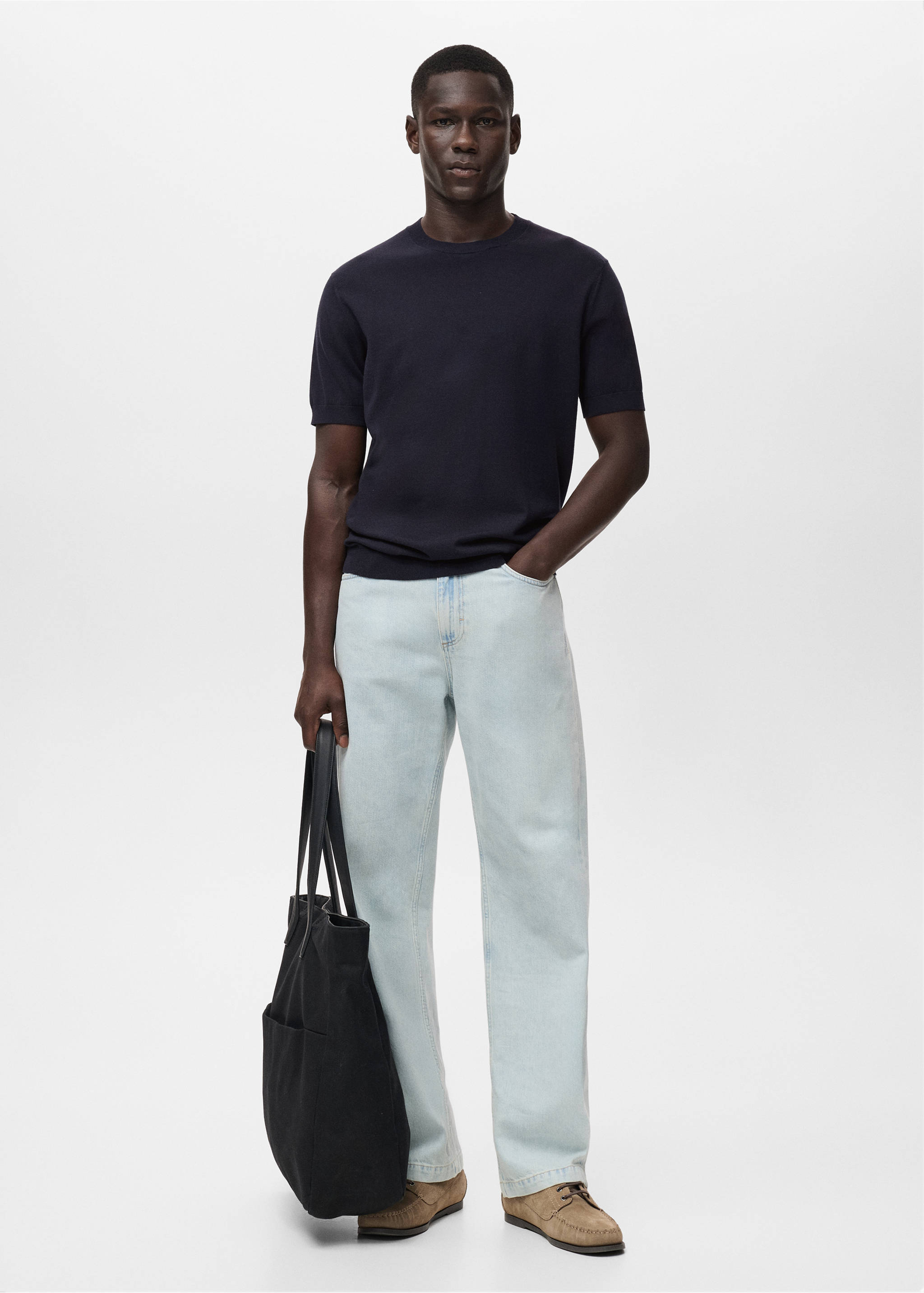 Хлопковая футболка из тонкого трикотажа - Общий план, Синяя ночь. Ref: 17061245-01.