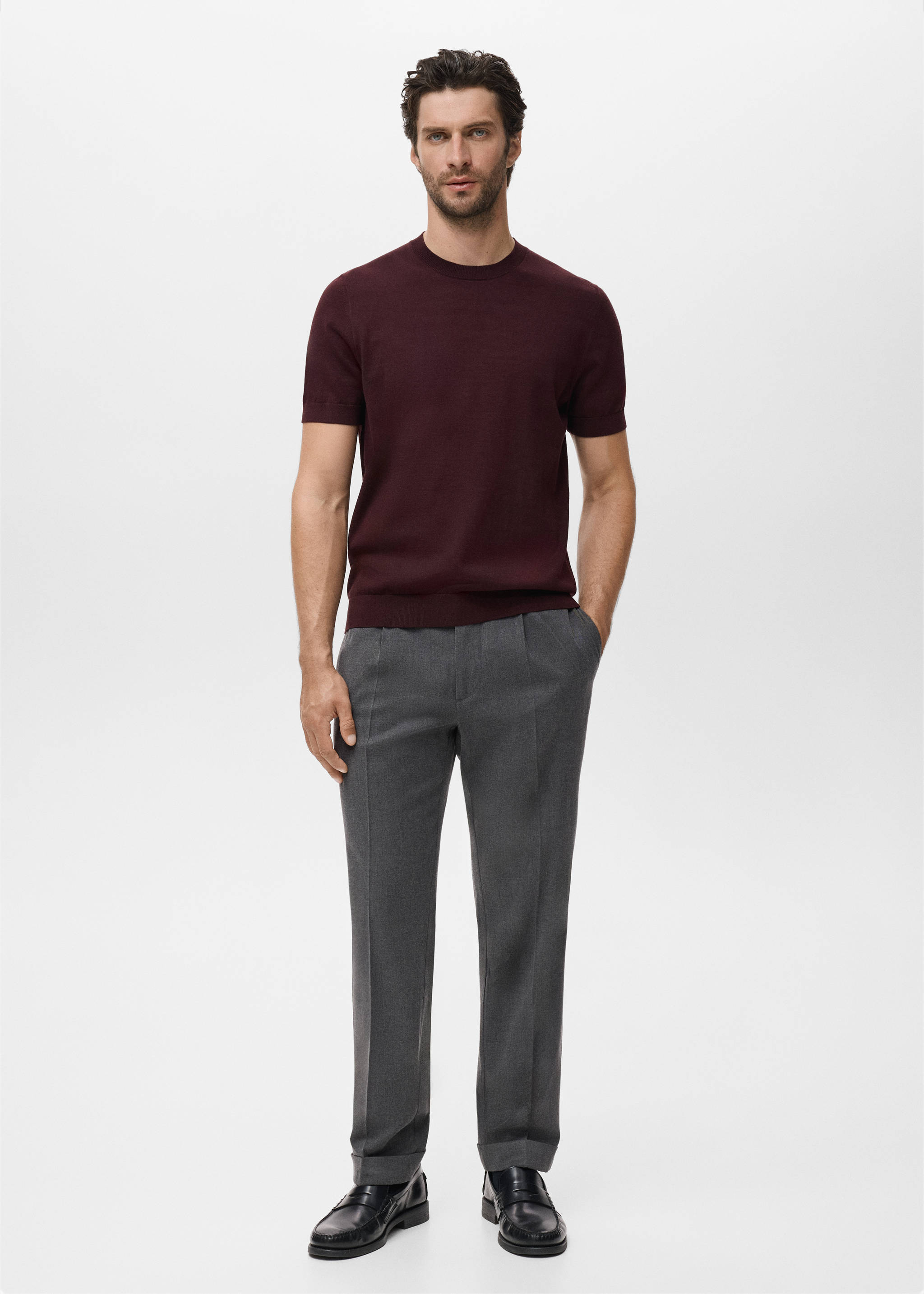 Хлопковая футболка из тонкого трикотажа - Общий план, Бургундия. Ref: 17061245-00.