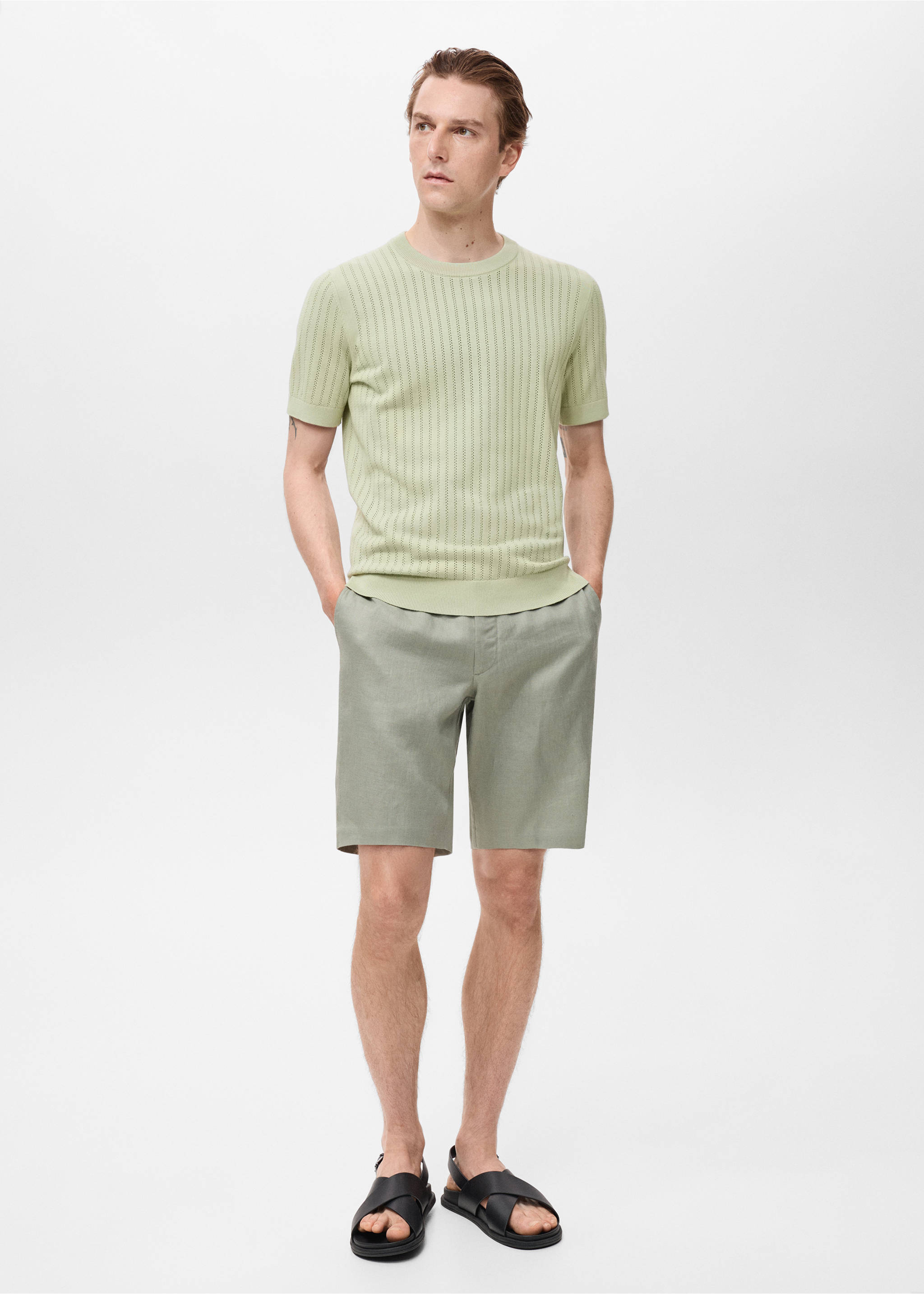 Striped openwork cotton t-shirt - General plane, Green Apple. Ref: 17061246-00.