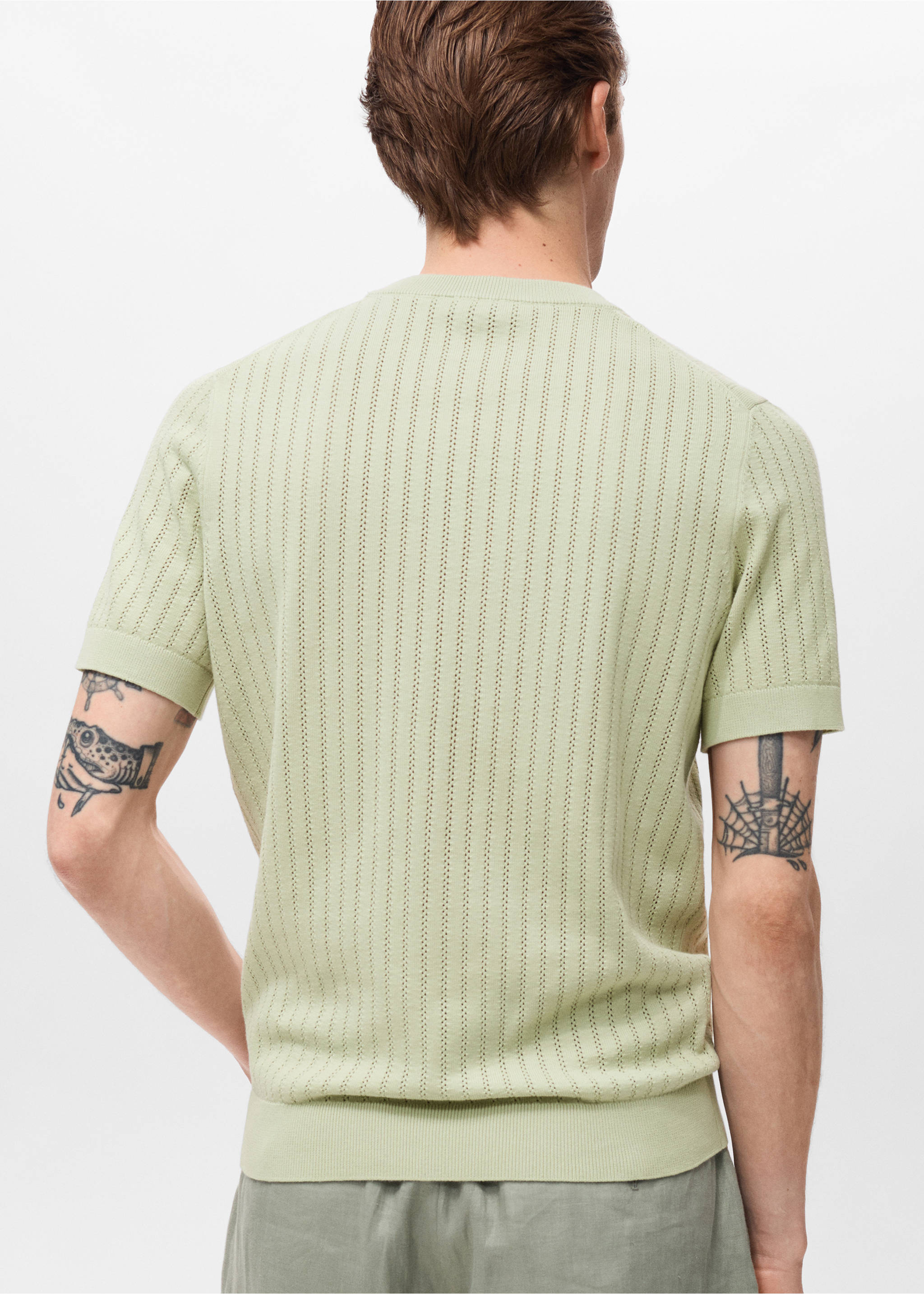 Striped openwork cotton t-shirt - Reverse of the article, Green Apple. Ref: 17061246-00.