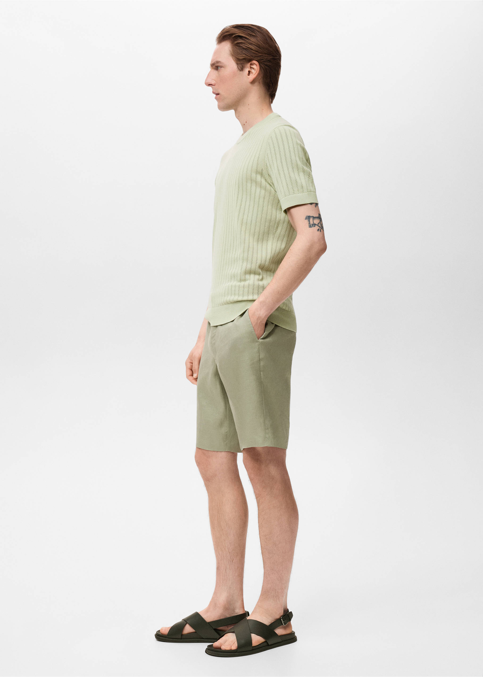 Striped openwork cotton t-shirt - Details of the article 2, Green Apple. Ref: 17061246-00.