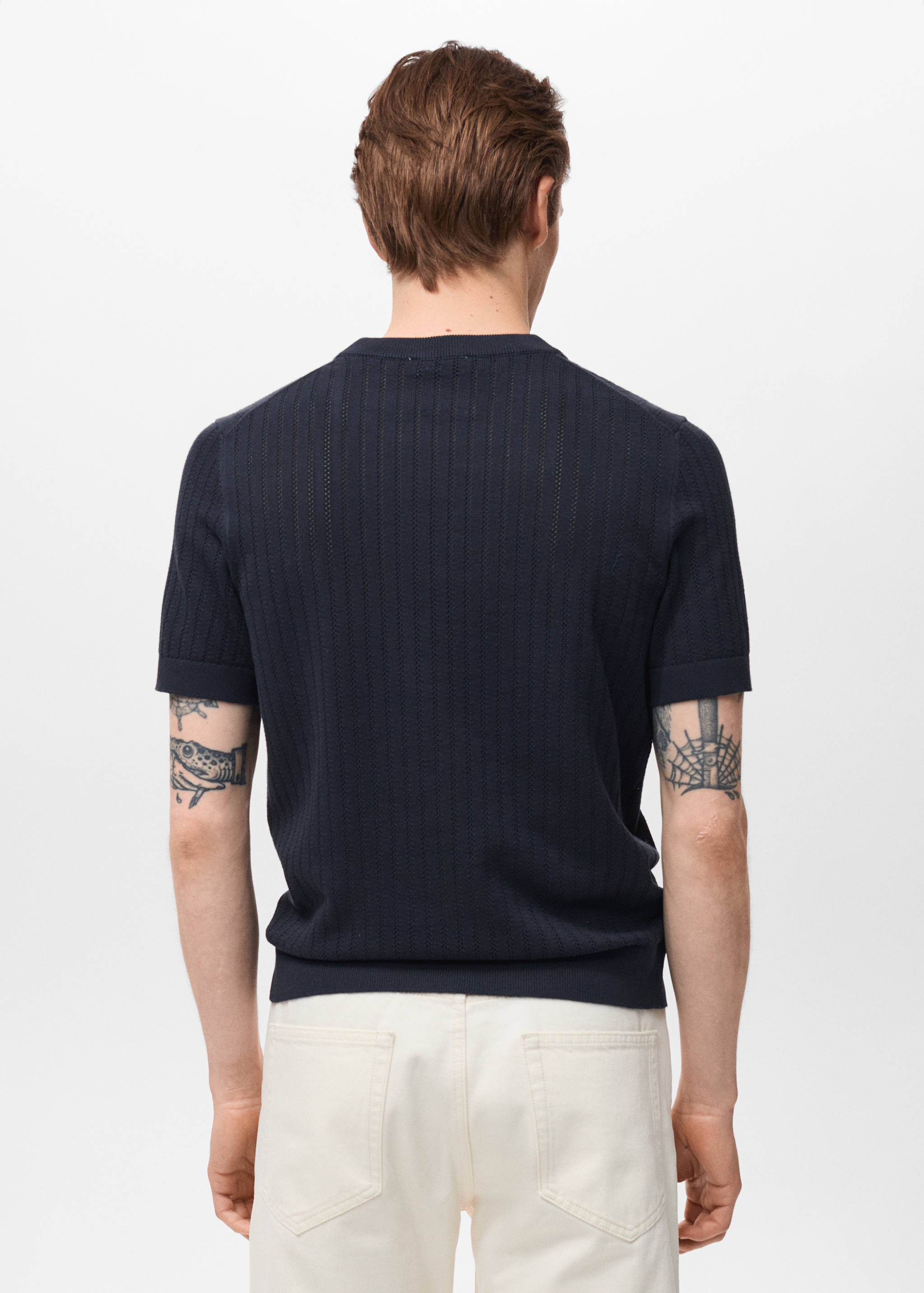 Striped openwork cotton t-shirt - Reverse of the article