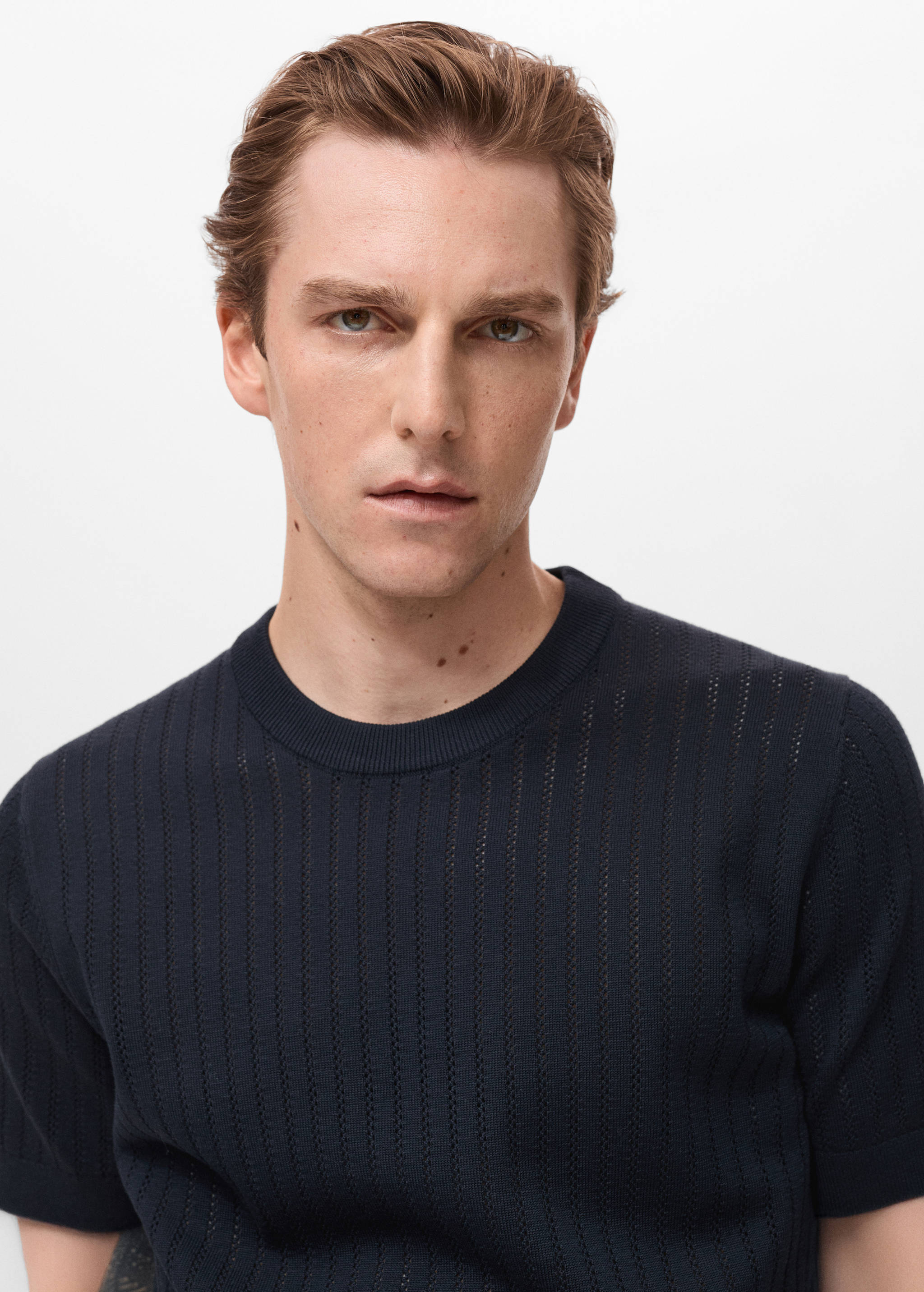 Striped openwork cotton t-shirt - Details of the article 1