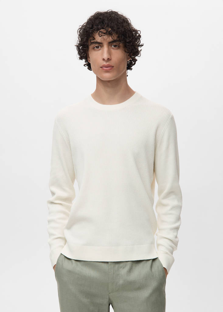 Fine rib-knit cotton sweater — Off White