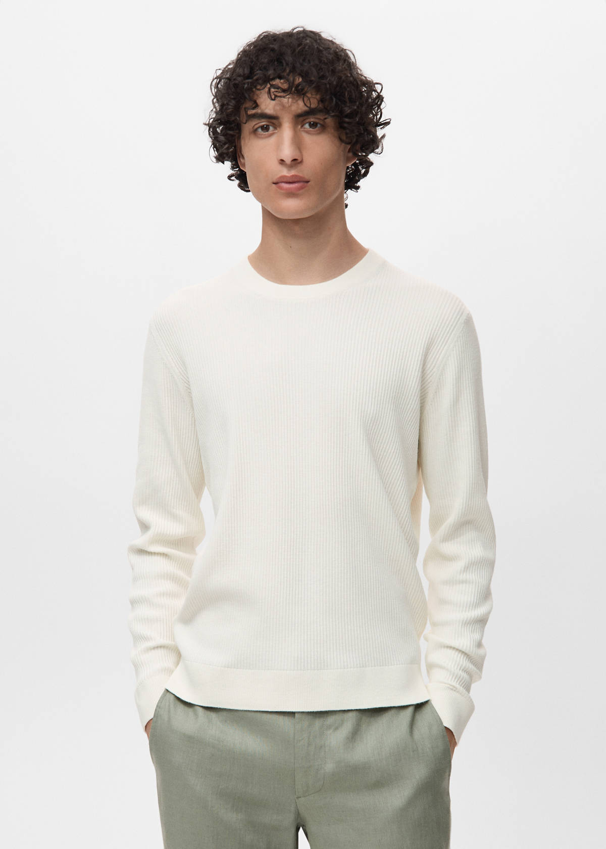 Fine rib-knit cotton sweater — Off White