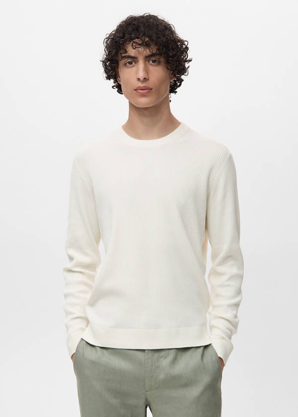 Fine rib-knit cotton sweater — Off White