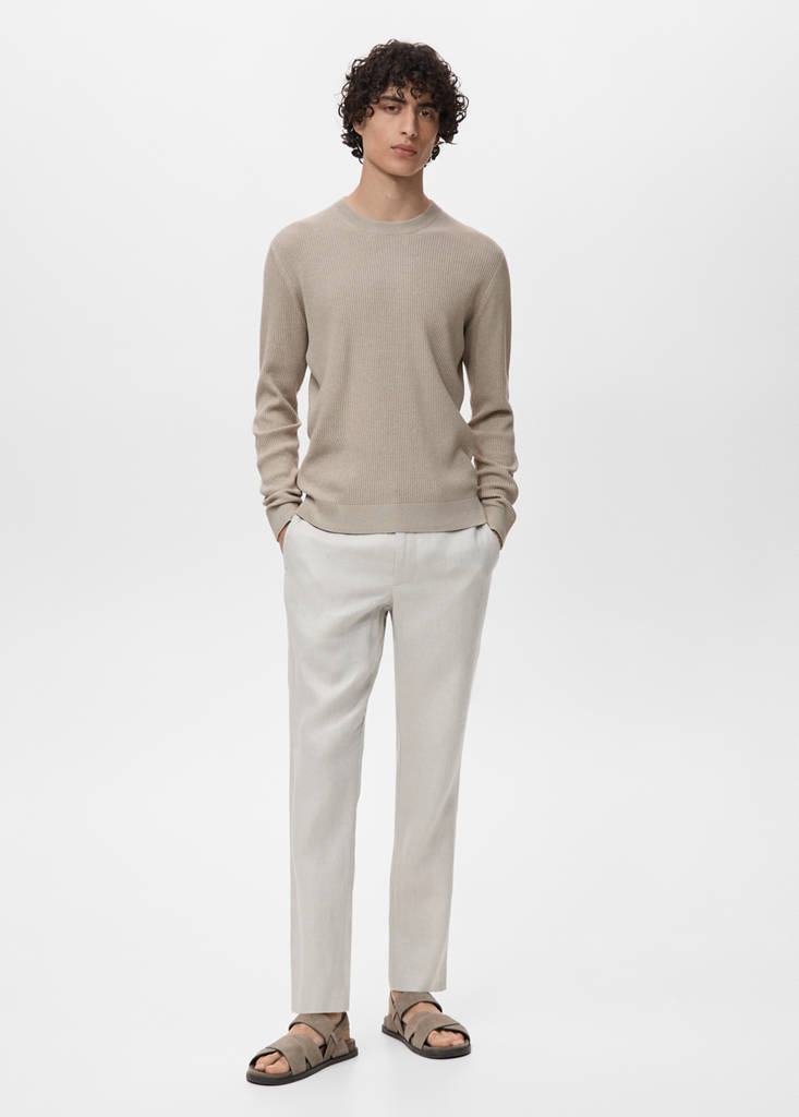 Fine rib-knit cotton sweater — Beige