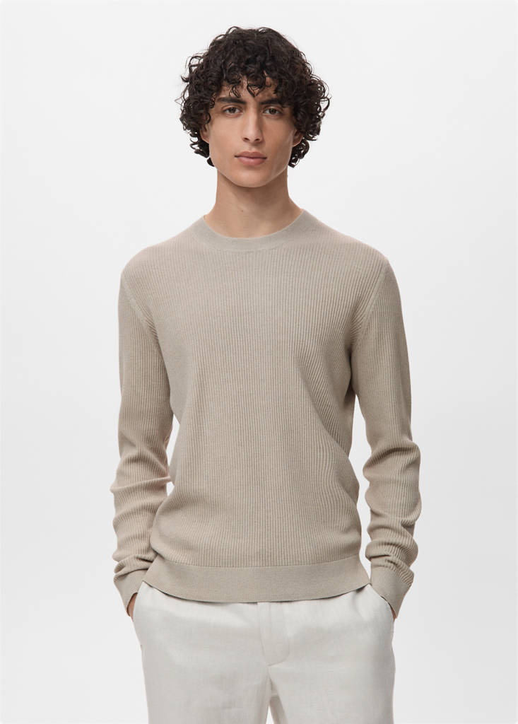Fine rib-knit cotton sweater — Beige