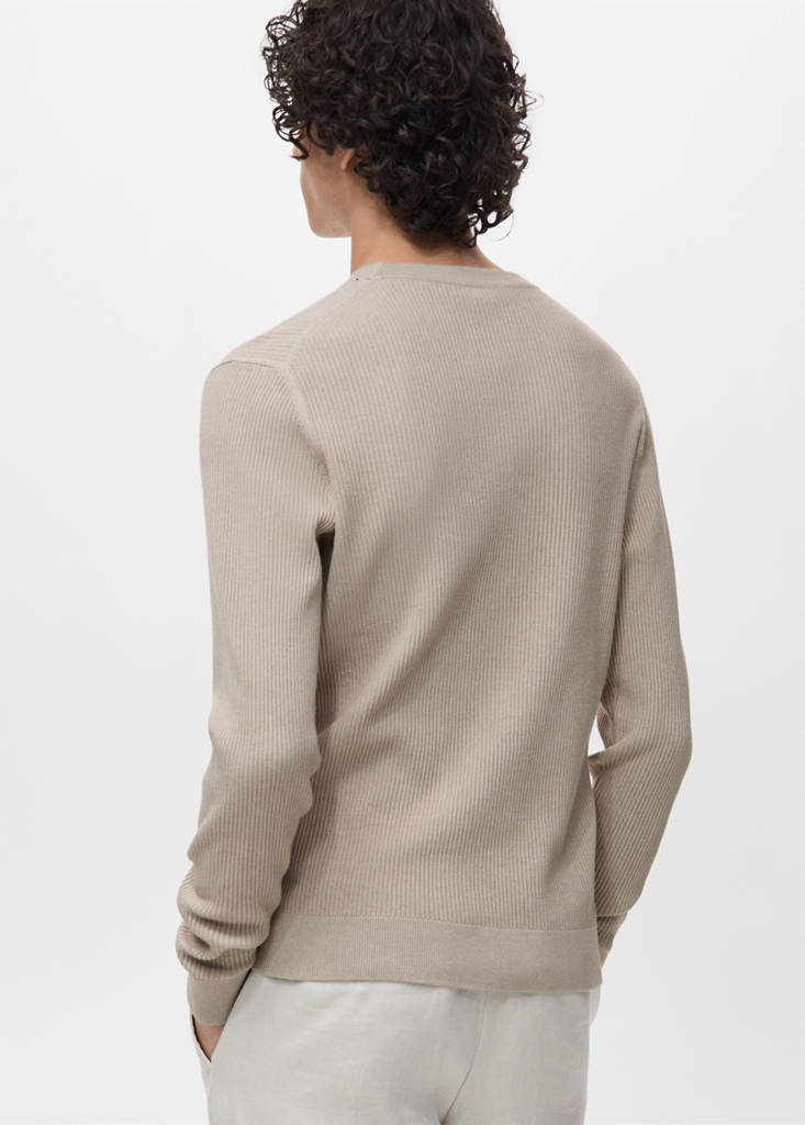Fine rib-knit cotton sweater — Beige