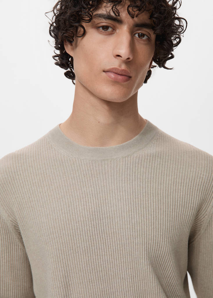 Fine rib-knit cotton sweater — Beige