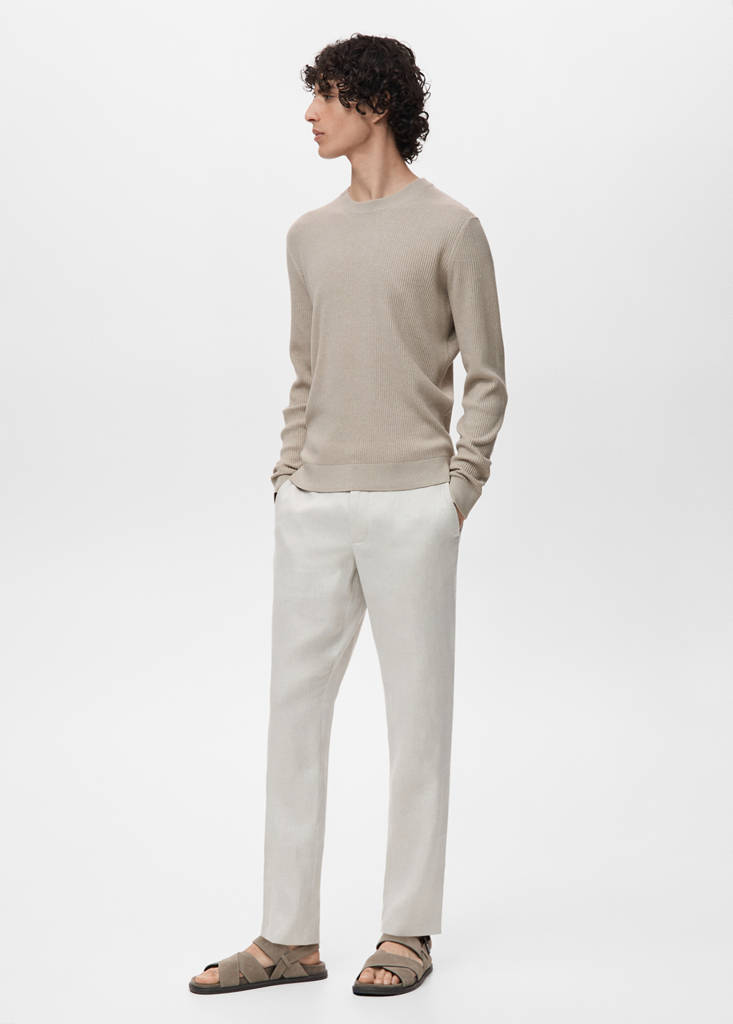 Fine rib-knit cotton sweater — Beige
