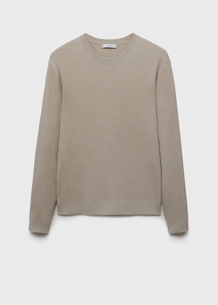 Fine rib-knit cotton sweater — Beige