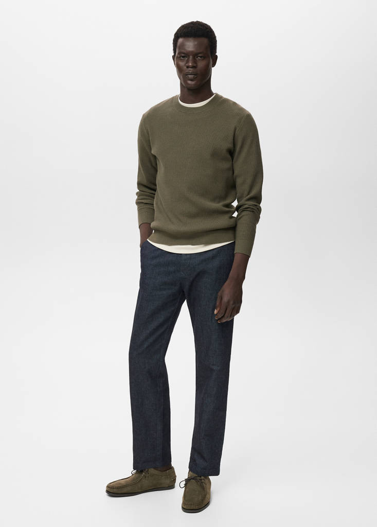 Fine rib-knit cotton sweater — Olive Green