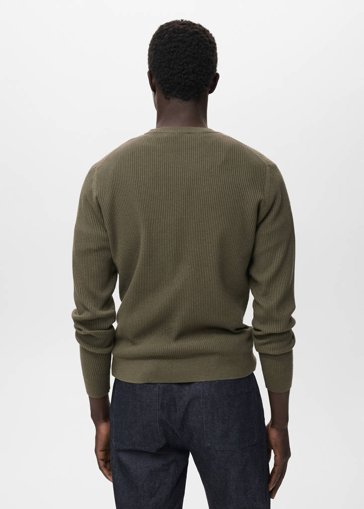 Fine rib-knit cotton sweater — Olive Green