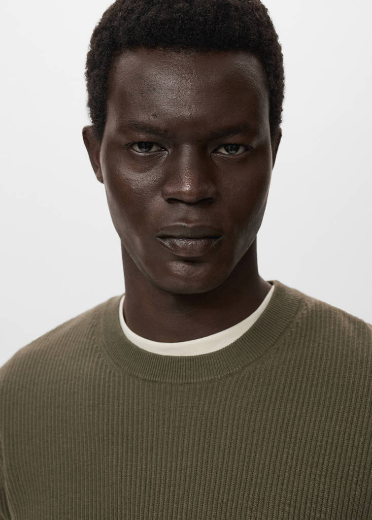 Fine rib-knit cotton sweater — Olive Green
