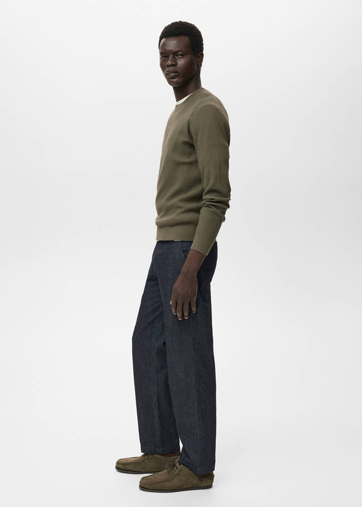 Fine rib-knit cotton sweater — Olive Green