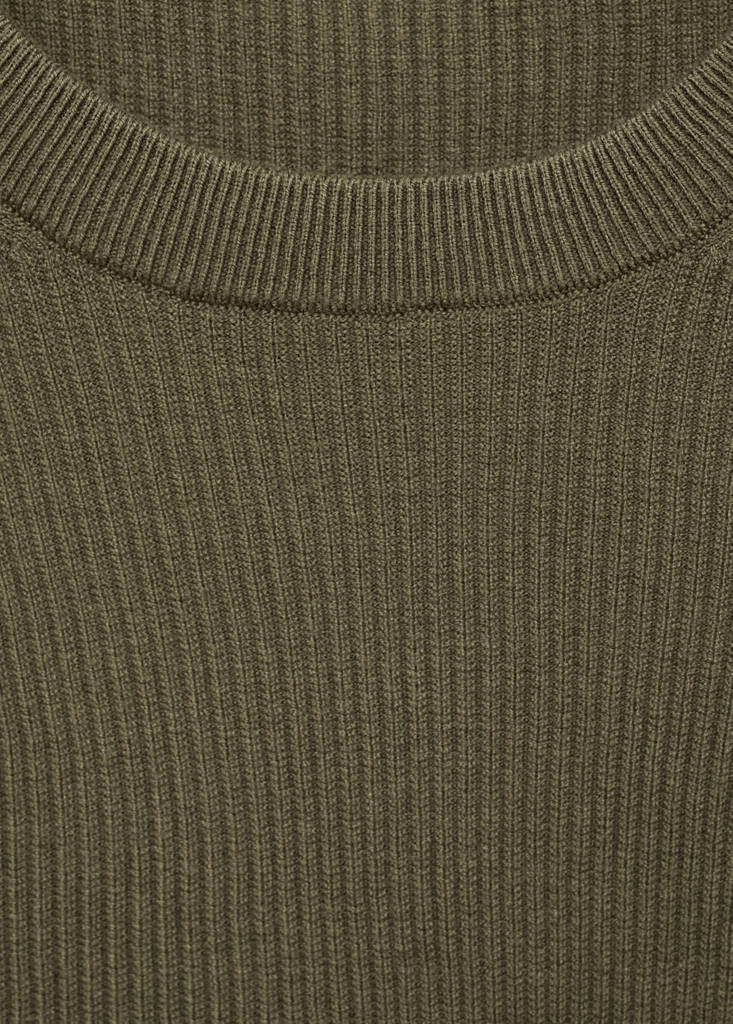 Fine rib-knit cotton sweater — Olive Green