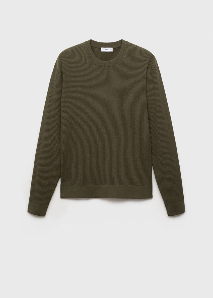 Fine rib-knit cotton sweater — Olive Green