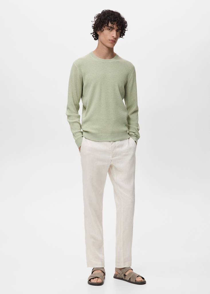 Fine rib-knit cotton sweater — Green Apple