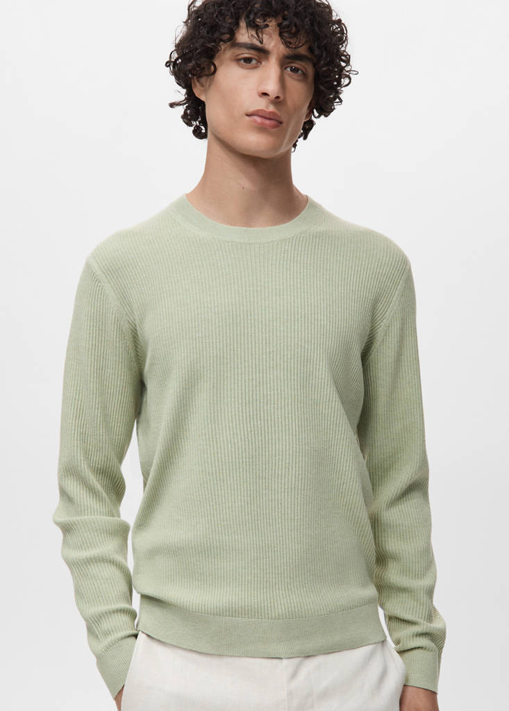 Fine rib-knit cotton sweater — Green Apple