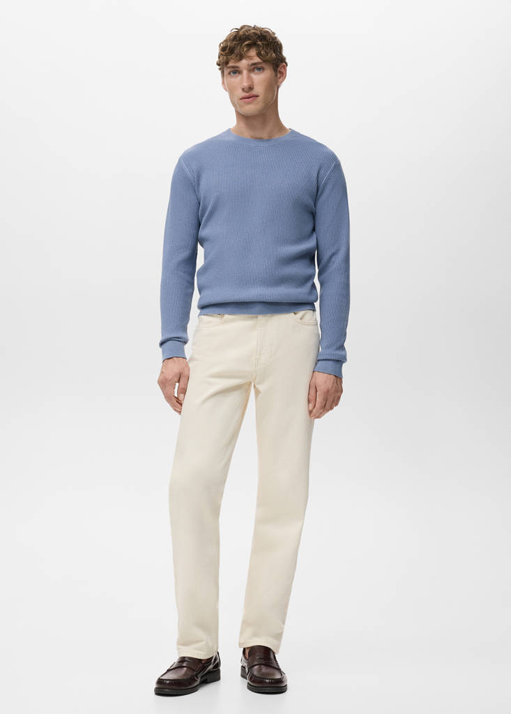 Fine rib-knit cotton sweater — China Blue