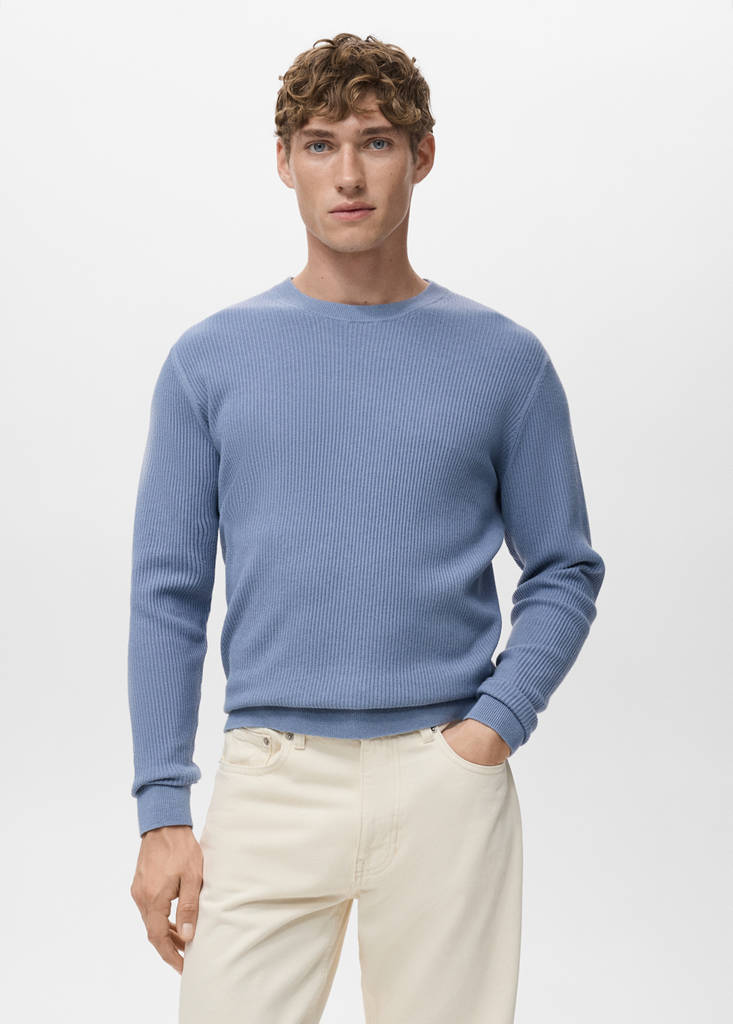 Fine rib-knit cotton sweater — China Blue