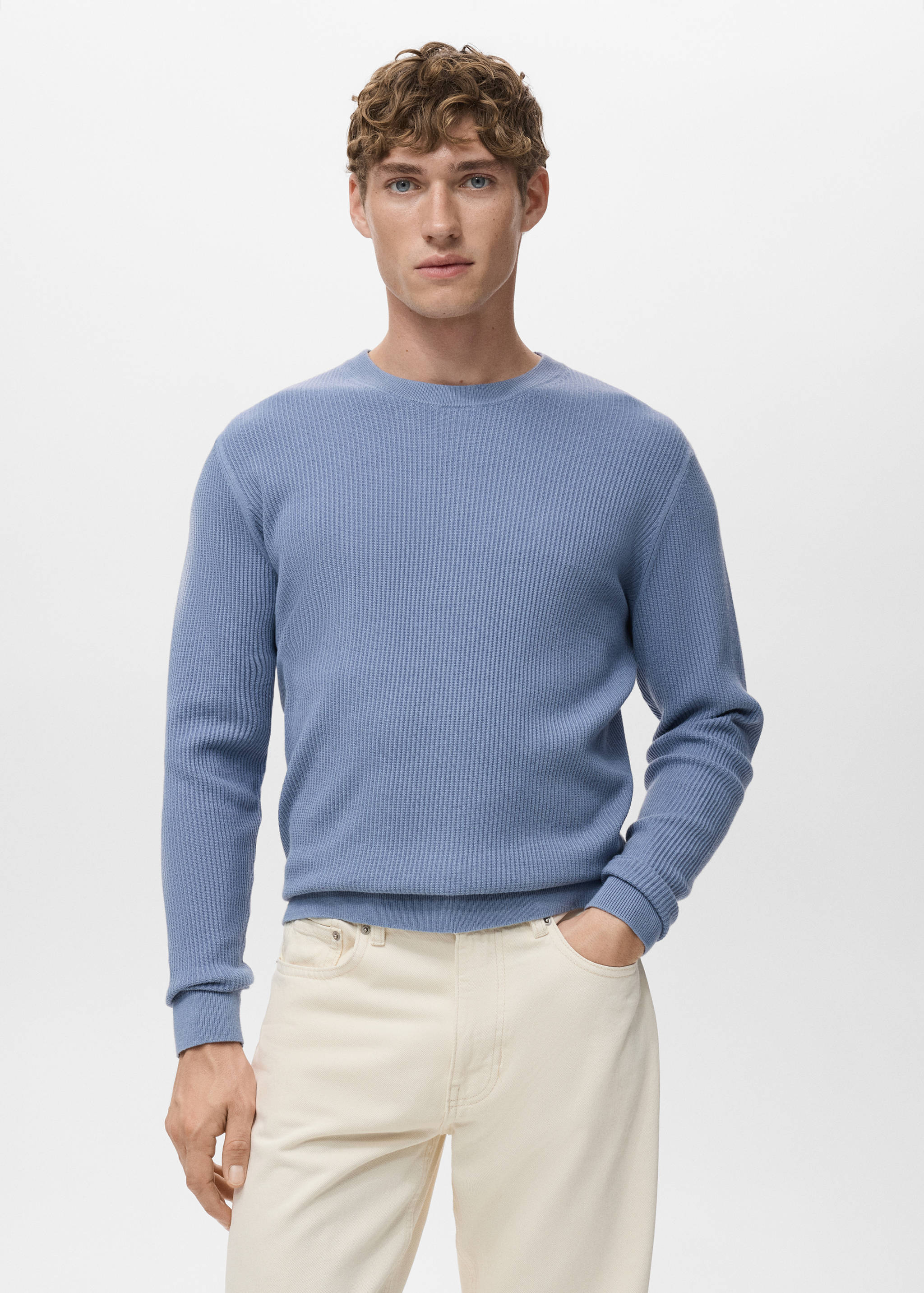 Fine rib-knit cotton sweater - Medium plane