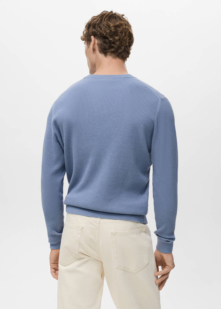 Fine rib-knit cotton sweater — China Blue