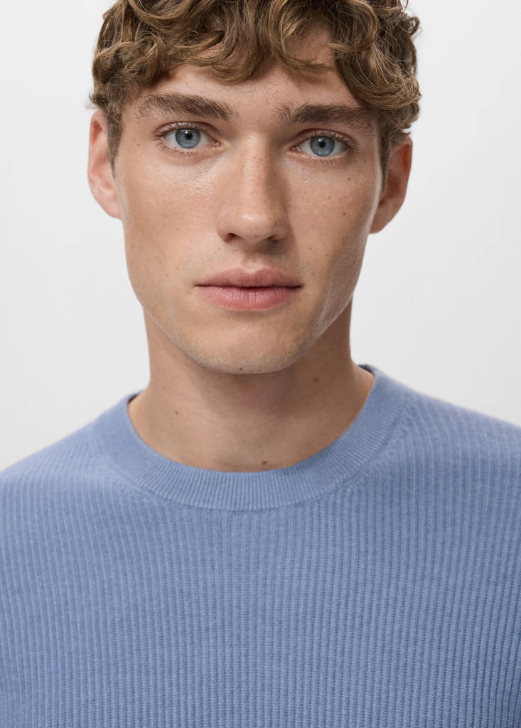 Fine rib-knit cotton sweater — China Blue