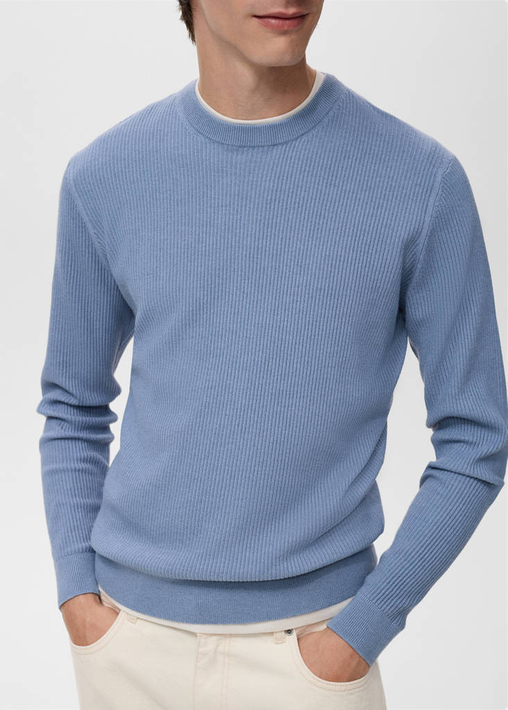 Fine rib-knit cotton sweater — China Blue
