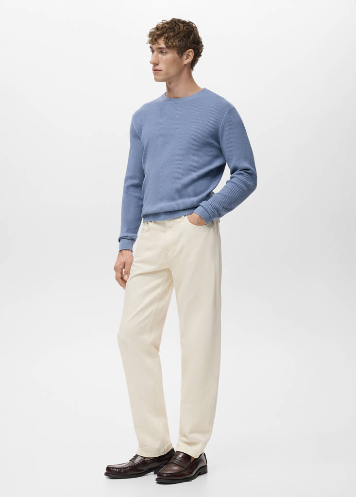 Fine rib-knit cotton sweater — China Blue