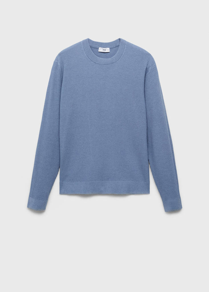 Fine rib-knit cotton sweater — China Blue