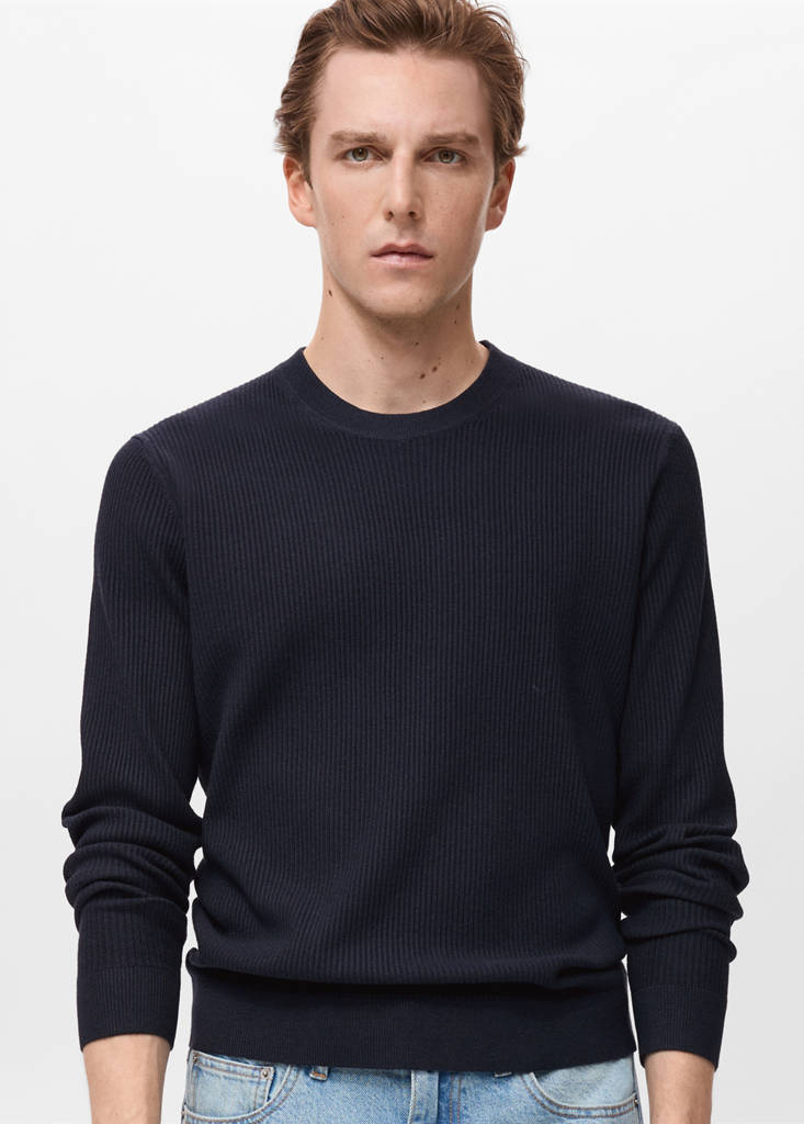 Fine rib-knit cotton sweater — Dark Navy