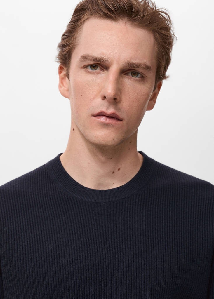 Fine rib-knit cotton sweater — Dark Navy