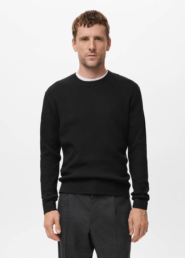 Fine rib-knit cotton sweater — Black