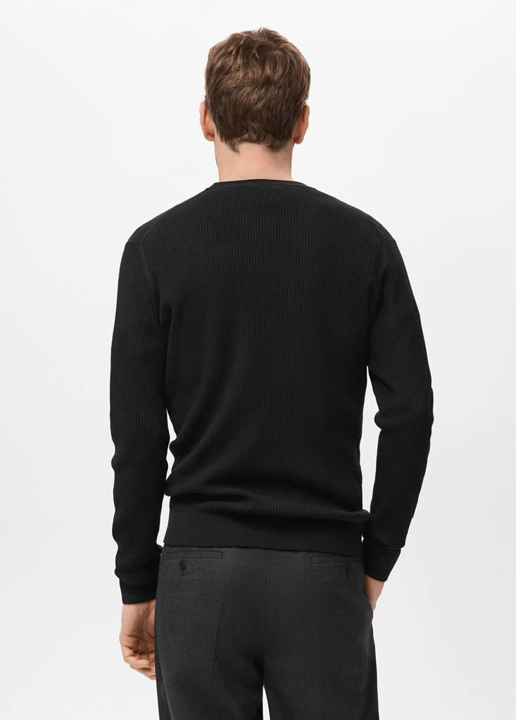 Fine rib-knit cotton sweater — Black