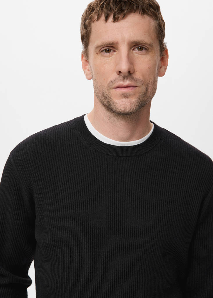 Fine rib-knit cotton sweater — Black