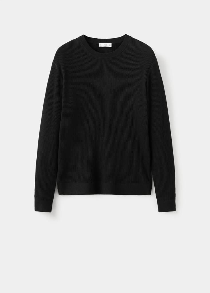 Fine rib-knit cotton sweater — Black