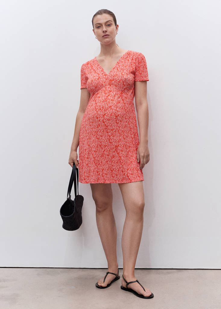 Maternity dress with floral texture — Coral Red