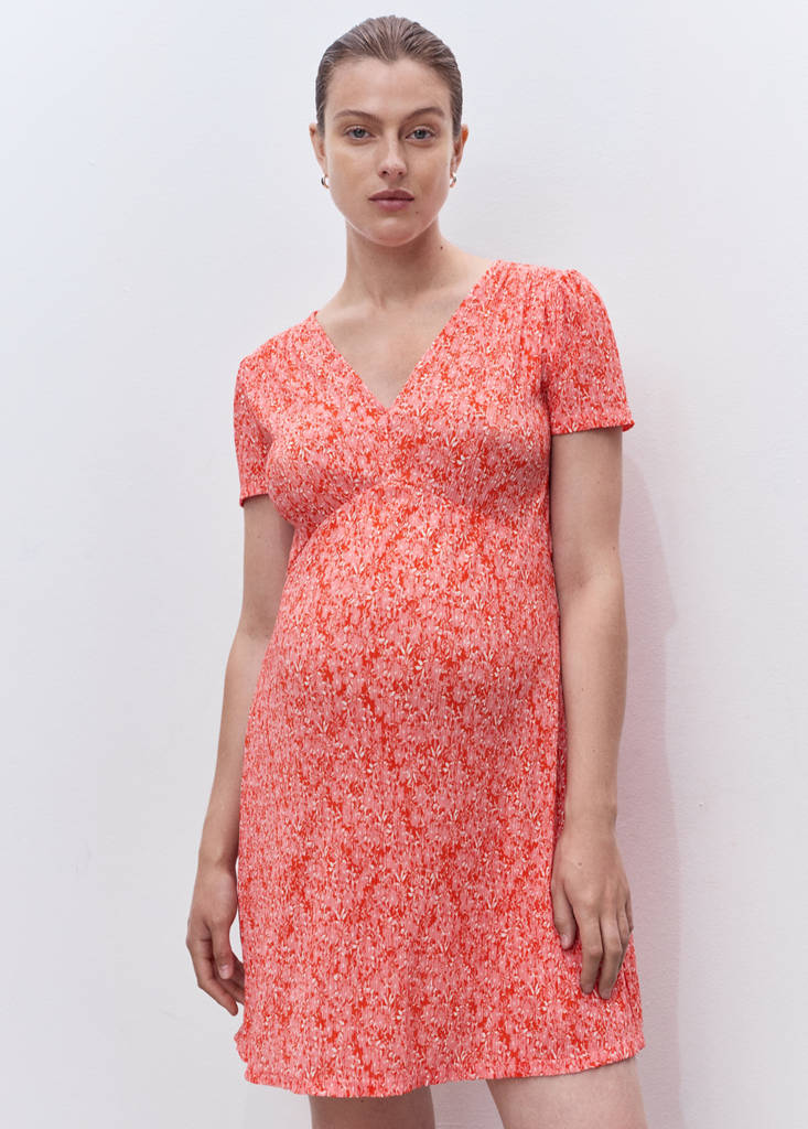 Maternity dress with floral texture — Coral Red