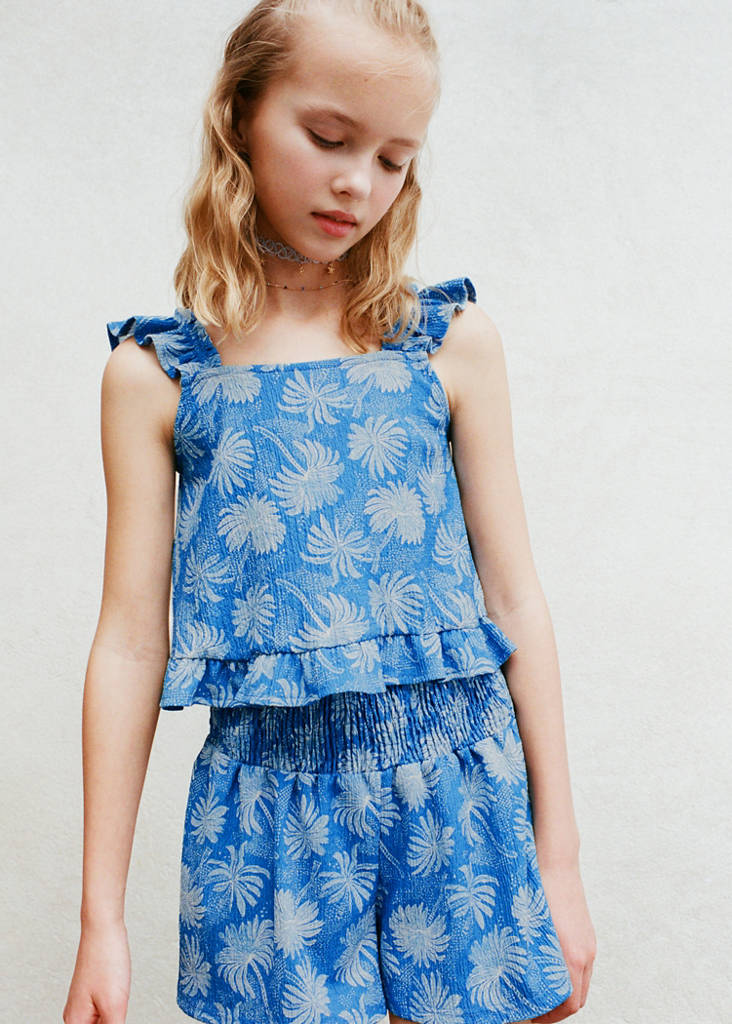 Printed ruffle top — Blue