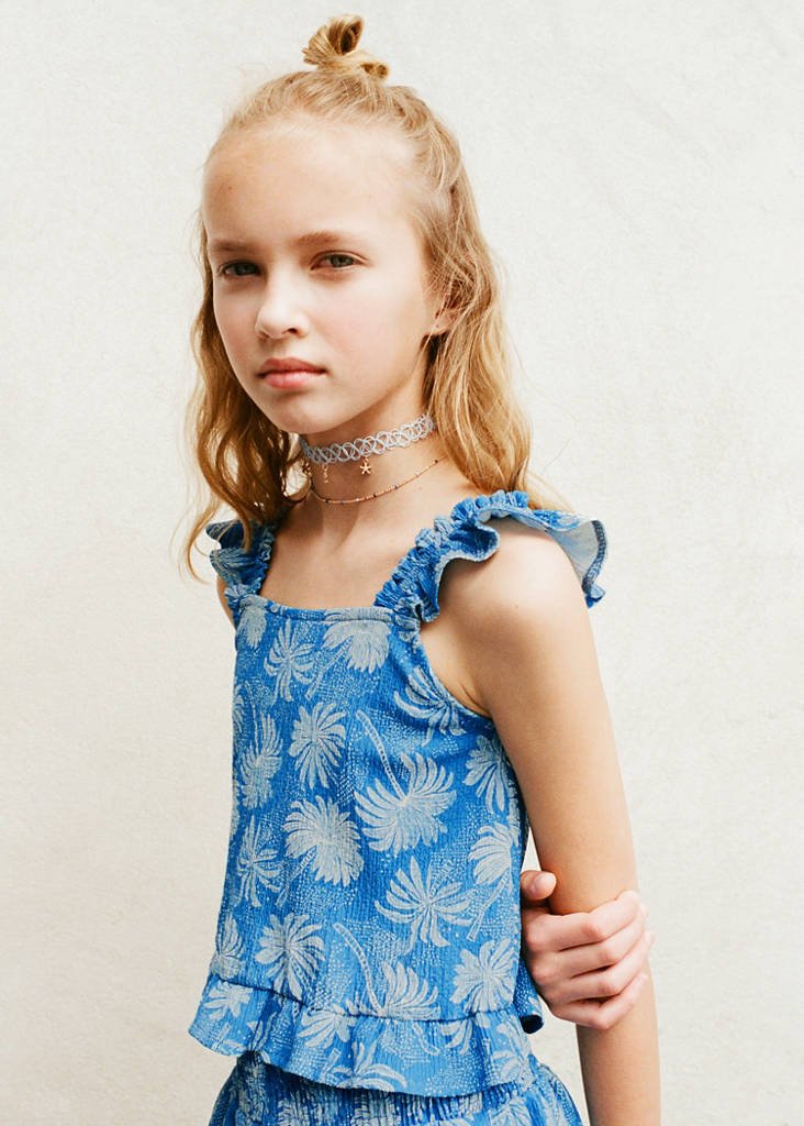 Printed ruffle top — Blue