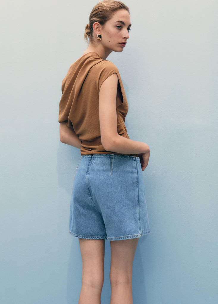Wrapped denim skort — Medium Blue
