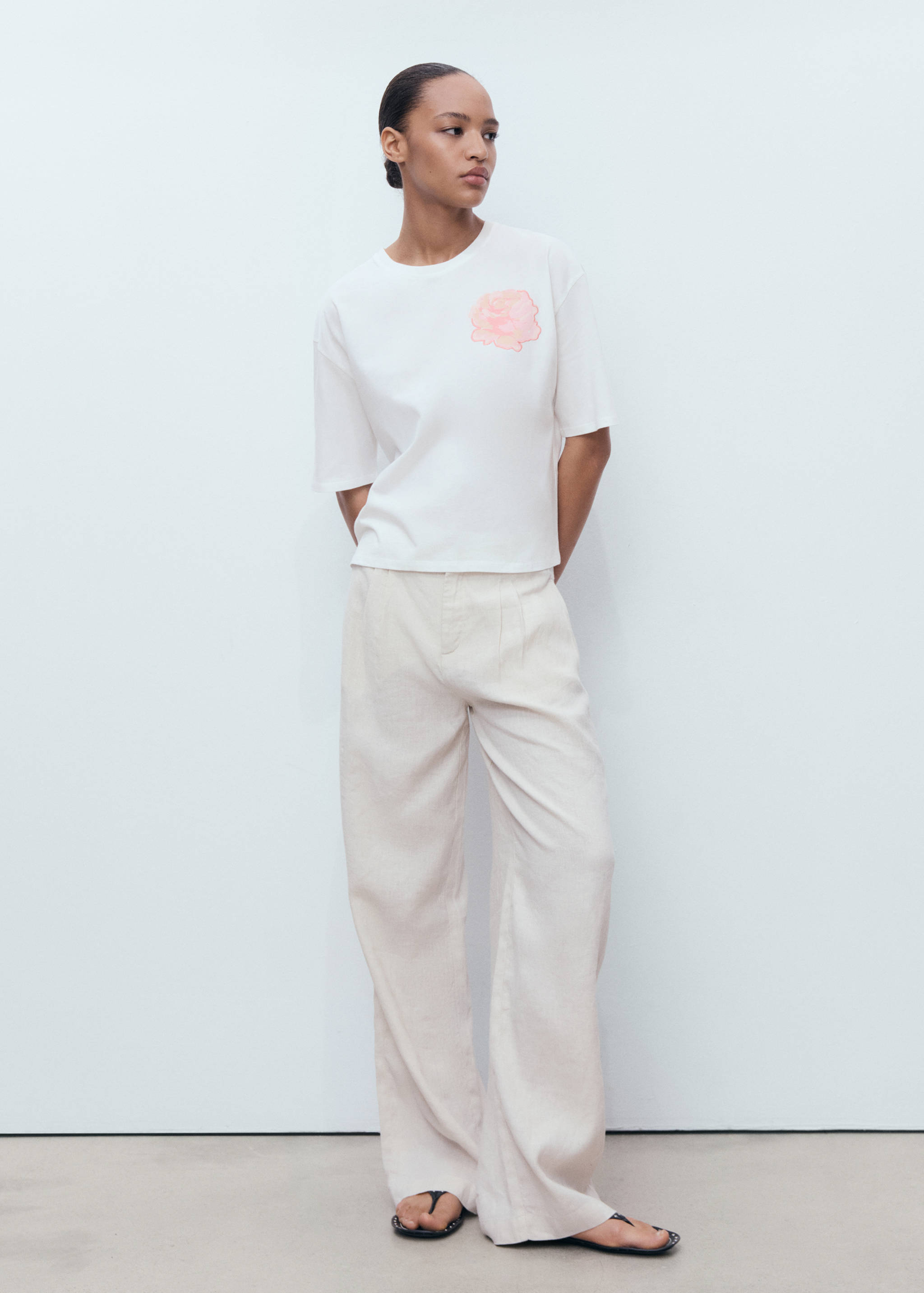 Cotton t-shirt with flower detail - General plane
