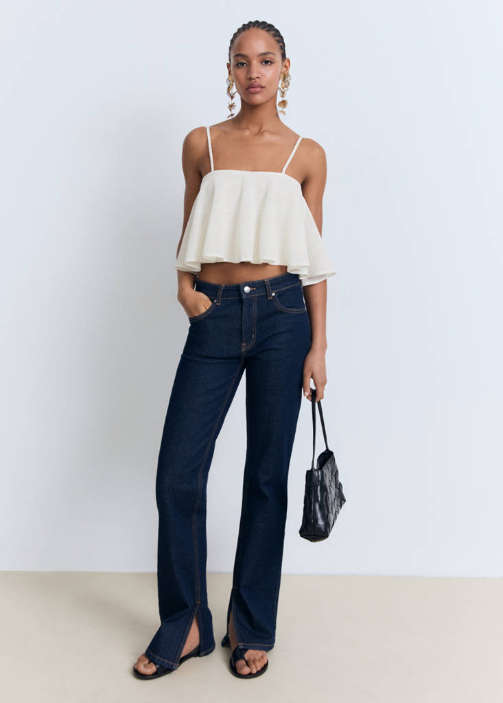 Ruffle knit top — White