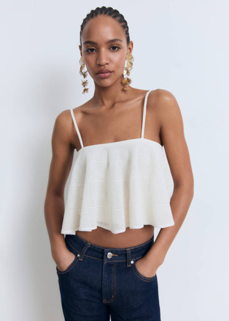 Ruffle knit top — White