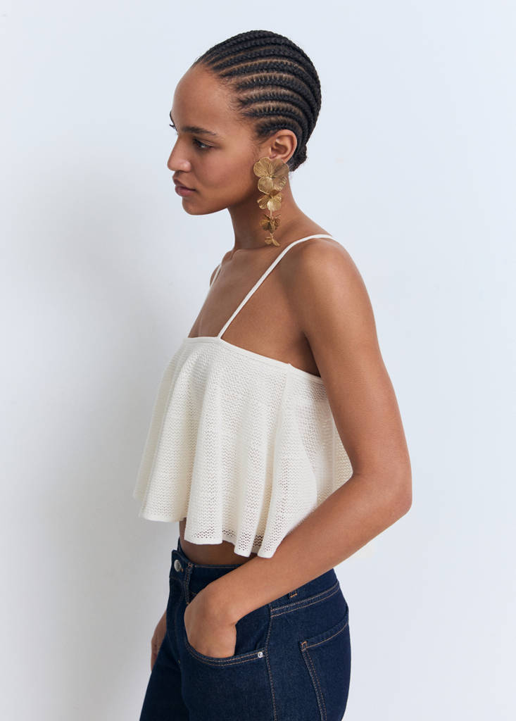 Ruffle knit top — White